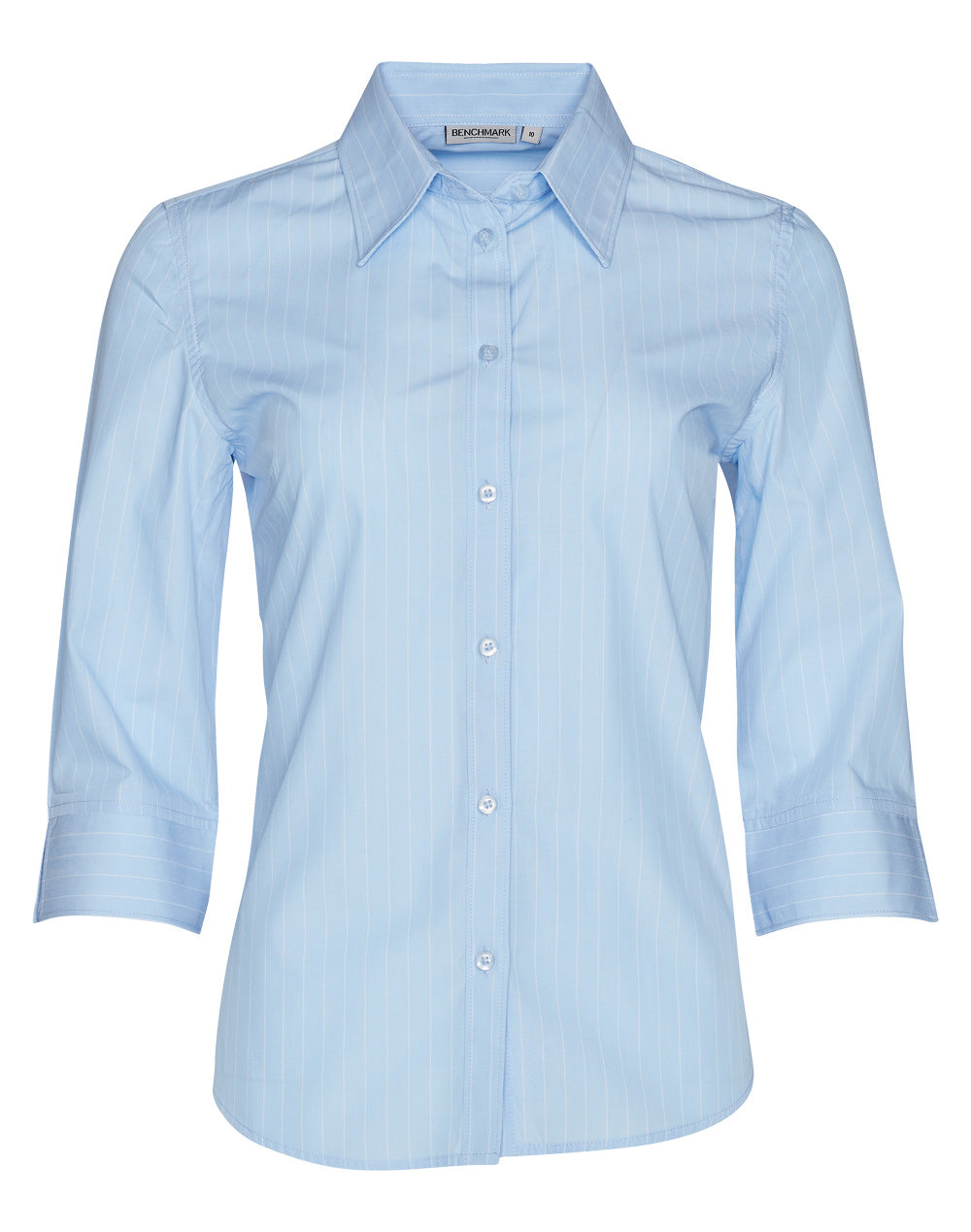 Women's Pin Stripe 3/4 Sleeve Shirt - Blue Chambray/White