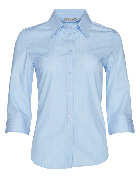 Women's Pin Stripe 3/4 Sleeve Shirt - Blue Chambray/White