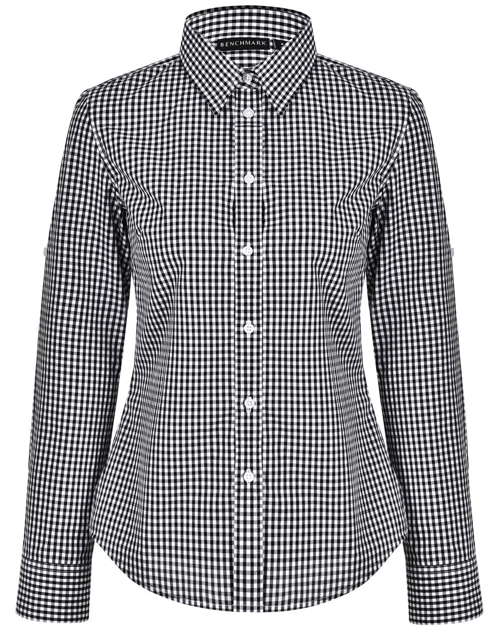 Women's Gingham Check Roll-up L/S Shirt - Black/White