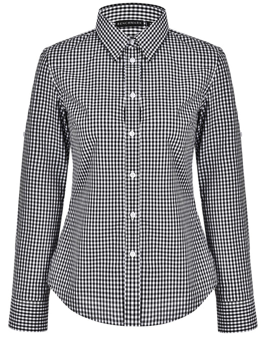 Women's Gingham Check Roll-up L/S Shirt - Black/White