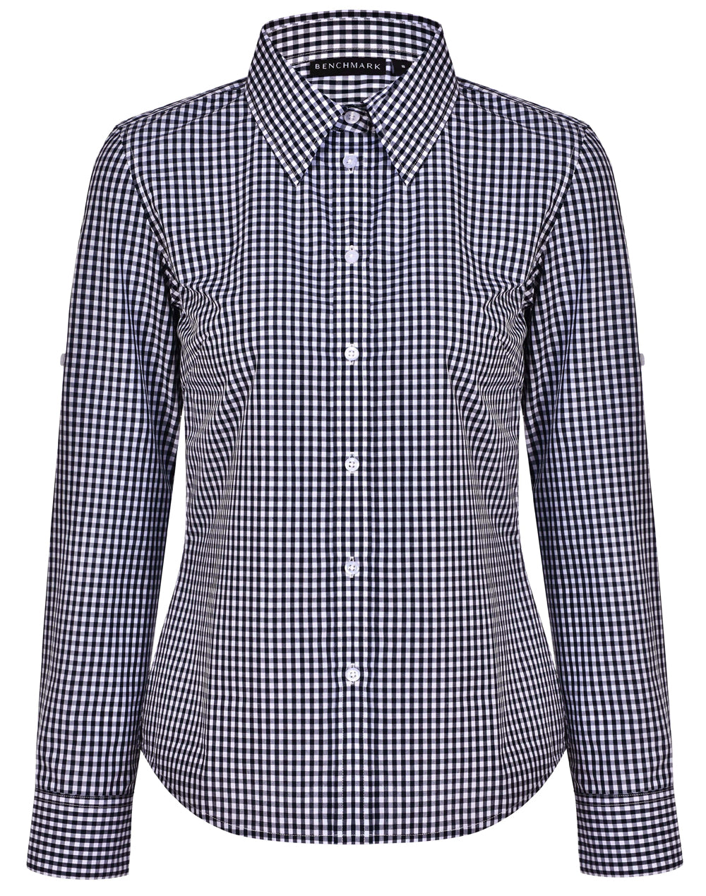 Women's Gingham Check Roll-up L/S Shirt - Navy/White