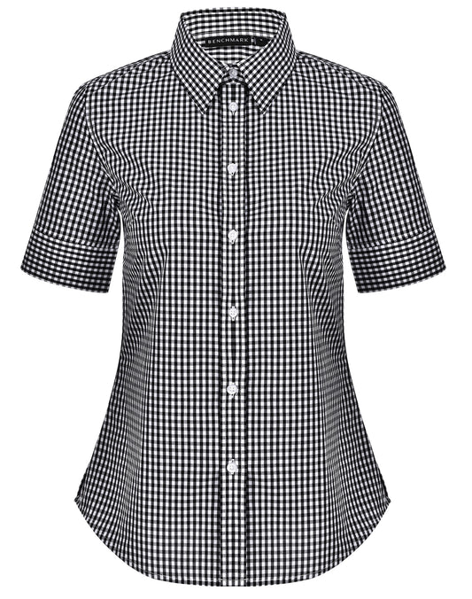 Women's Gingham Check S/S Shirt - Black/White