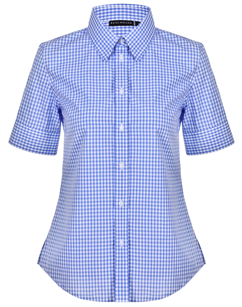 Women's Gingham Check S/S Shirt - Skyblue/White