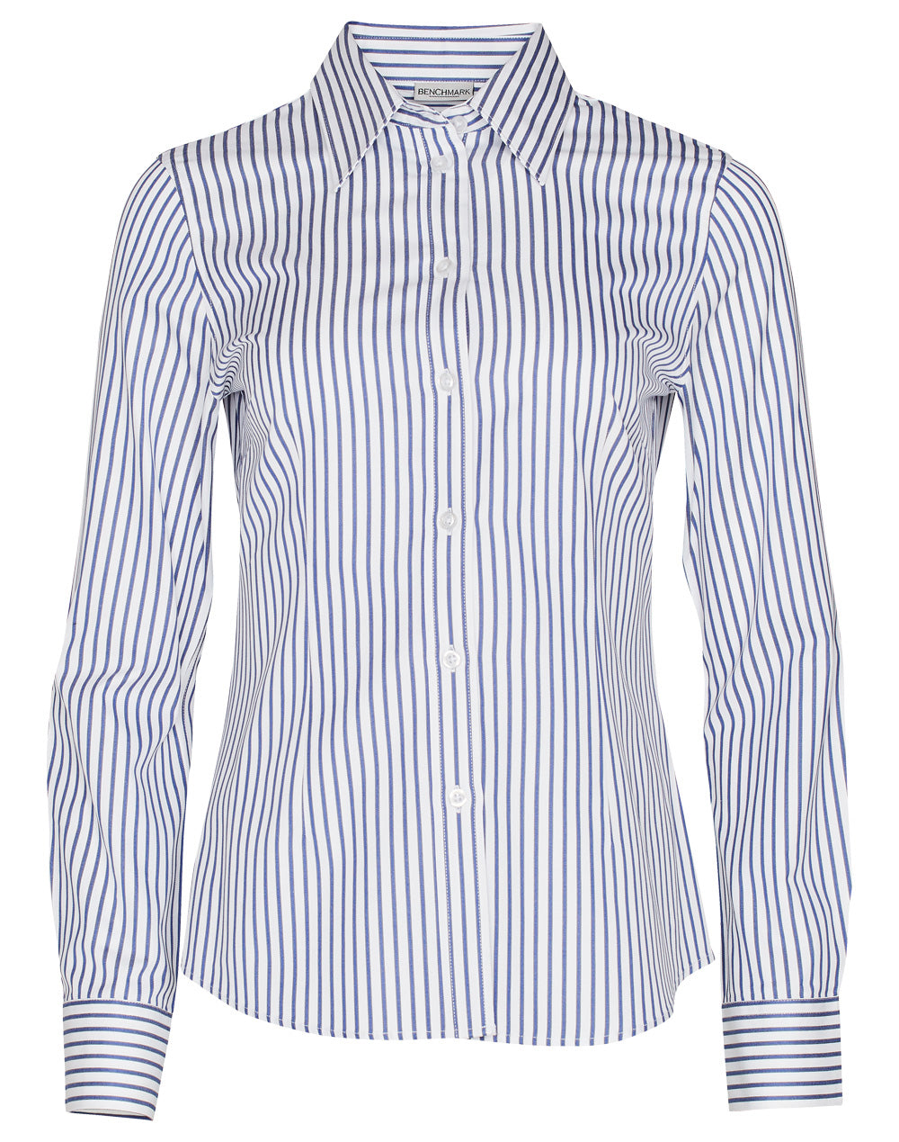Women's Sateen Stripe L/S Shirt - White/Cobalt