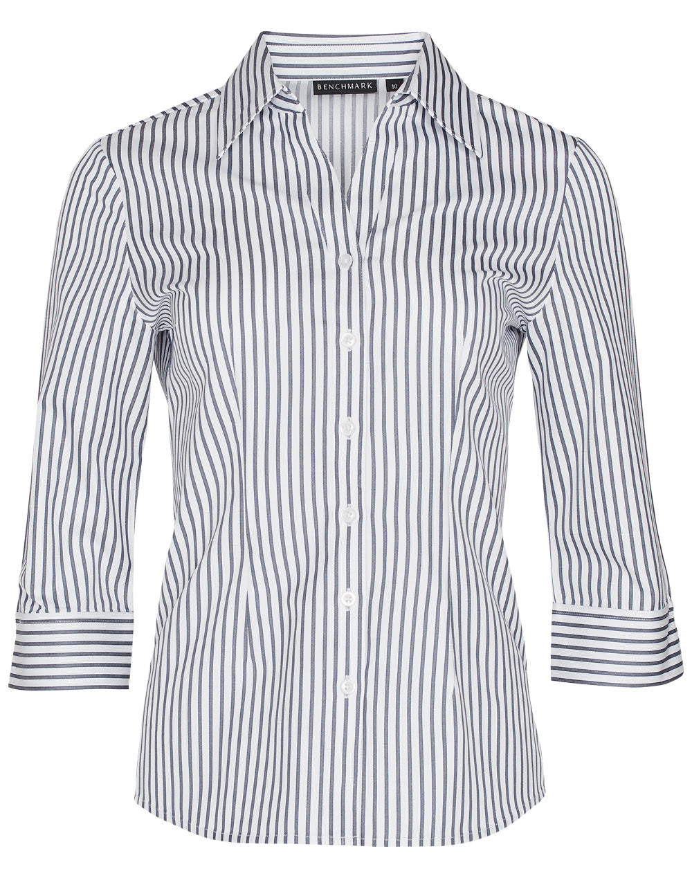 Women's Sateen Stripe 3/4 Sleeve Shirt - White/Grey
