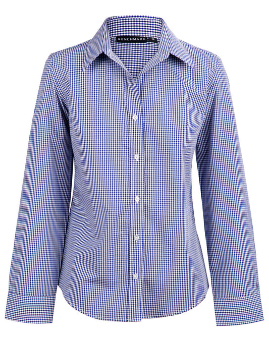 Ladies' Two Tone Check L/S Shirt - Black/White/Navy