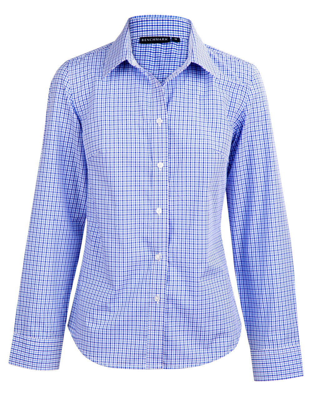 Ladies' Two Tone Check L/S Shirt - Navy/White/Skyblue