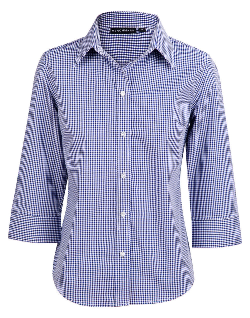 Ladies' Two Tone Check 3/4 Sleeve Shirt - Black/White/Navy