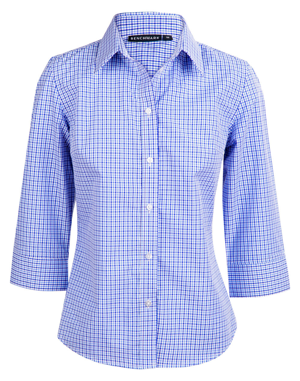 Ladies' Two Tone Check 3/4 Sleeve Shirt - Navy/White/Skyblue