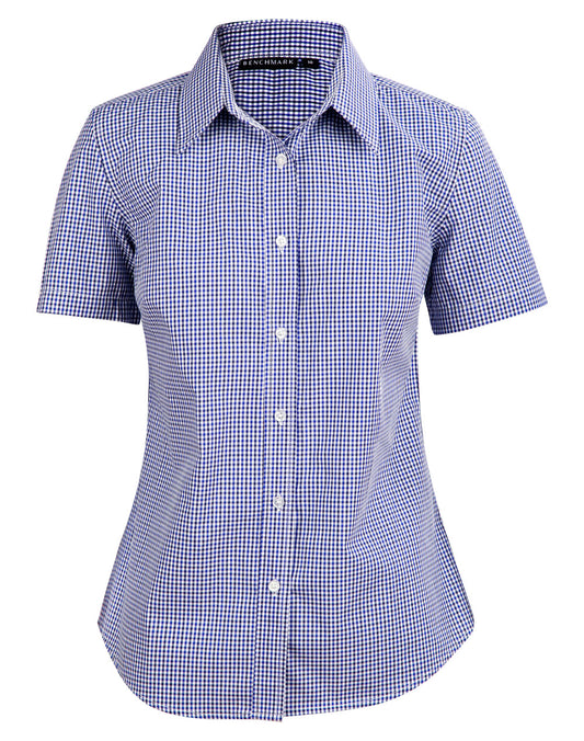 Ladies' Two Tone Check S/S Shirt - Black/White/Navy