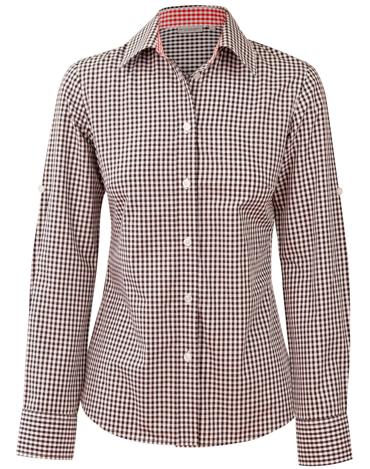 Women's Gingham Check Roll-up L/S Shirt - Black/White
