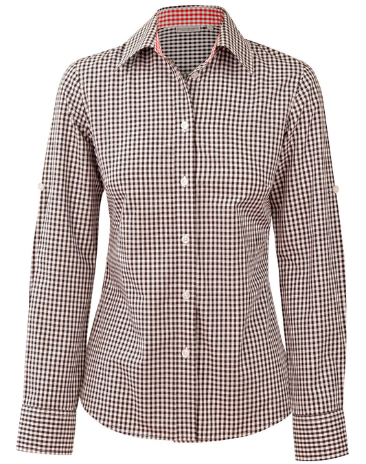 Women's Gingham Check Roll-up L/S Shirt - Black/White