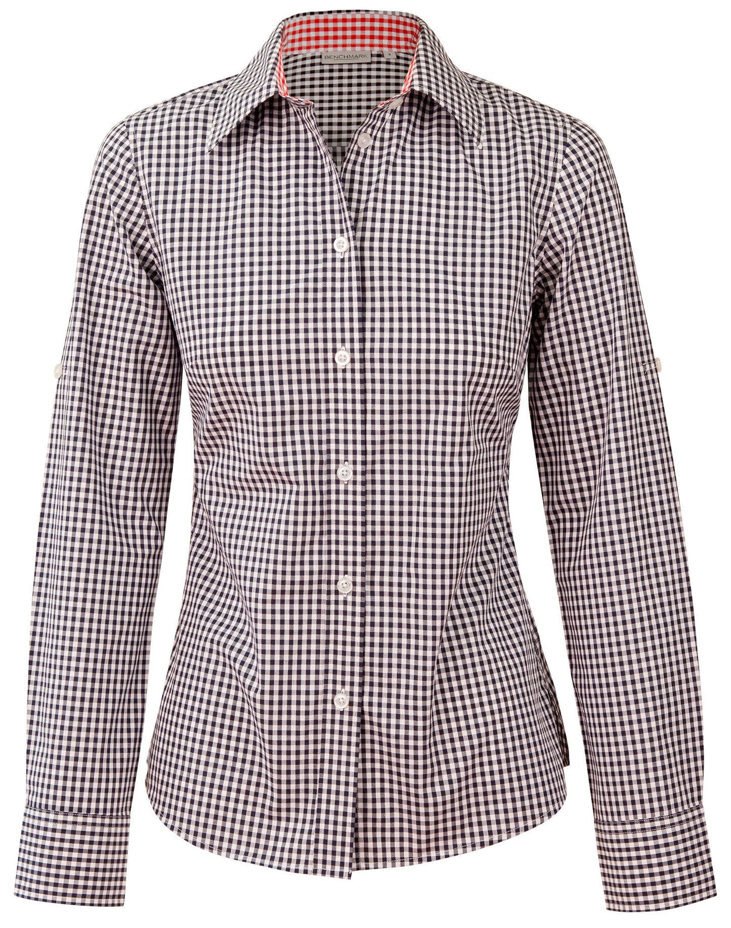 Women's Gingham Check Roll-up L/S Shirt - Navy/White
