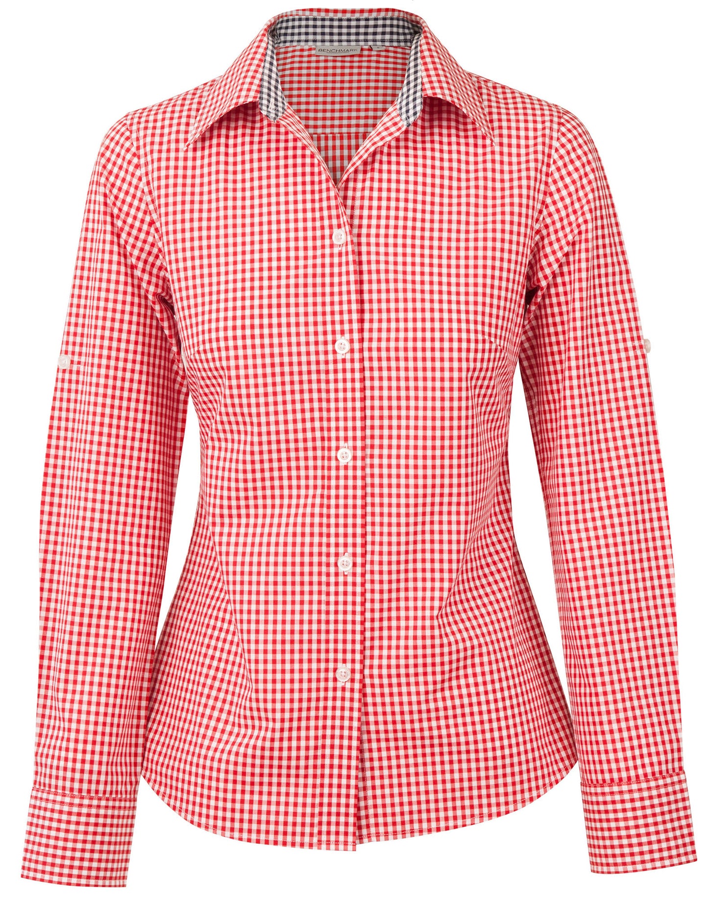 Women's Gingham Check Roll-up L/S Shirt - Red/White