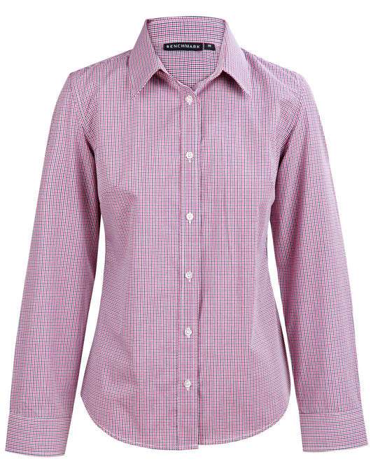 Ladies' Two Tone Mini Check L/S Shirt - Black/White/Red