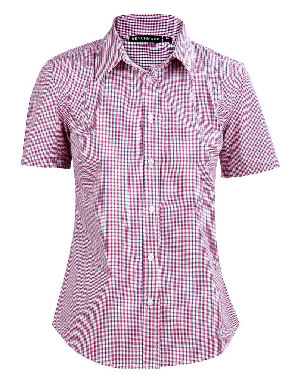Ladies' Two Tone Mini Check S/S Shirt - Black/White/Red