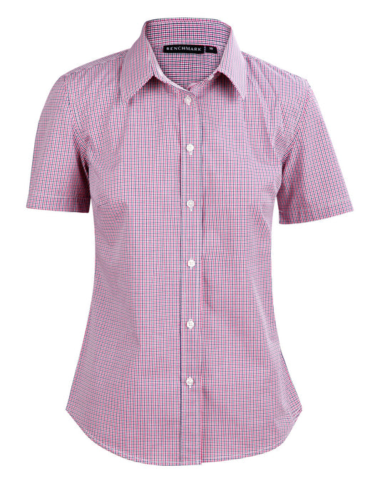 Ladies' Two Tone Mini Check S/S Shirt - Black/White/Red