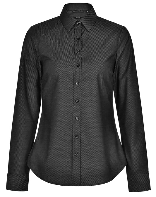 Ladies' Pin Dot Stretch L/S Shirt - Black