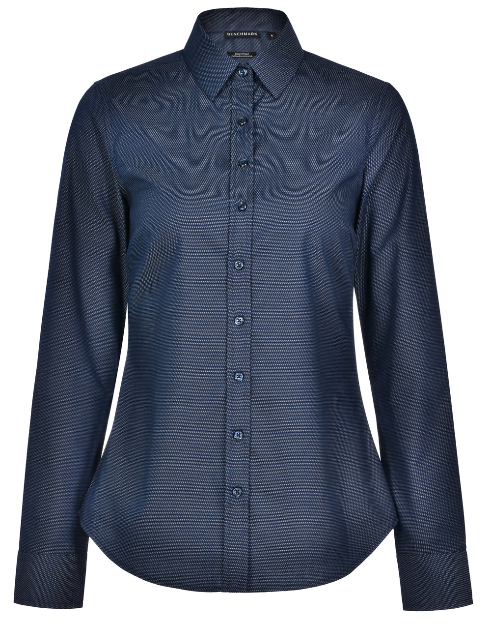 Ladies' Pin Dot Stretch L/S Shirt - Navy