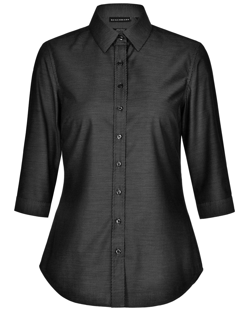 Ladies' Pin Dot Stretch 3/4 Sleeve Shirt - Black