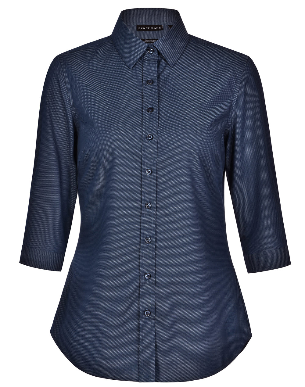 Ladies' Pin Dot Stretch 3/4 Sleeve Shirt - Navy