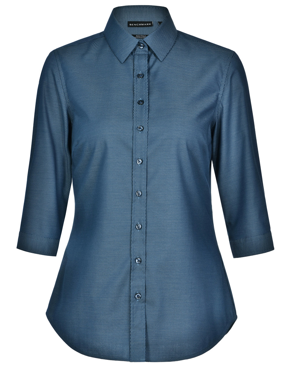Ladies' Pin Dot Stretch 3/4 Sleeve Shirt - Ocean Blue