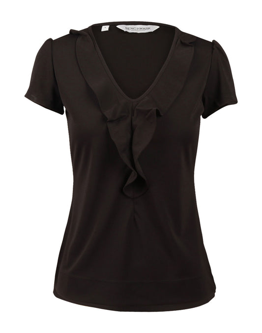 Women's Ruffle Front Blouse - Black