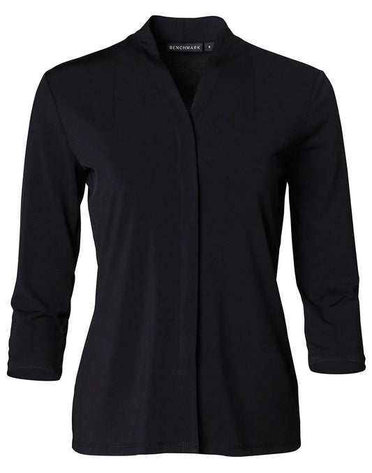 Ladies' Mid Sleeve Shawline Knit Top - Black
