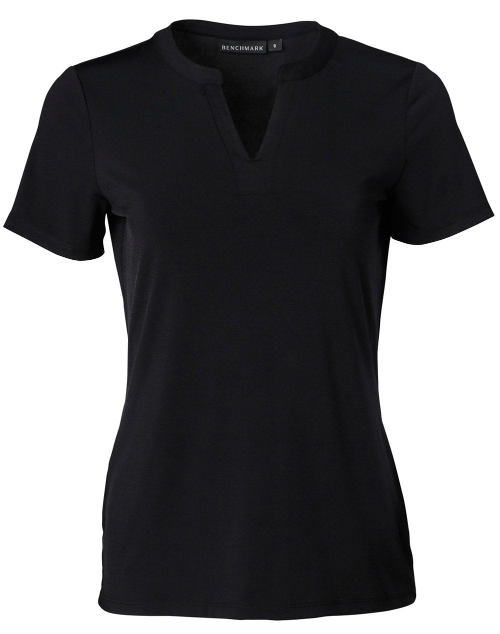 Ladies' V-neck with Tab S/S Knit Top - Black