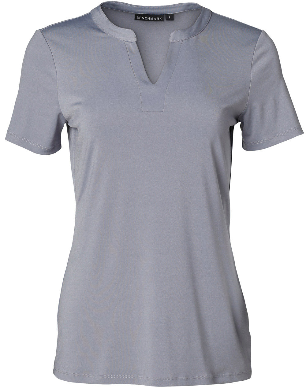 Ladies' V-neck with Tab S/S Knit Top - Dusk Grey
