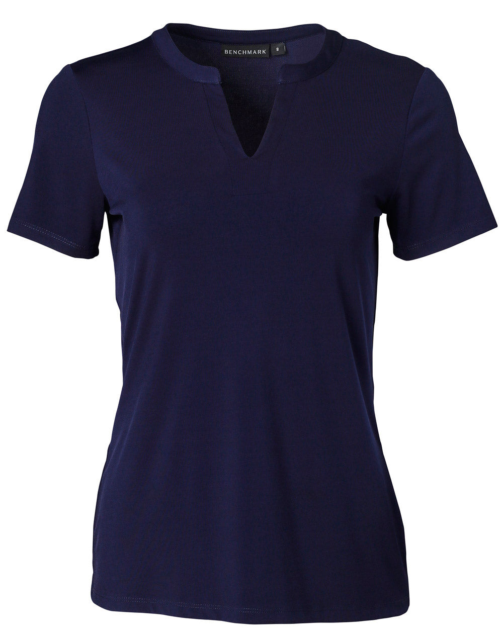 Ladies' V-neck with Tab S/S Knit Top - Navy