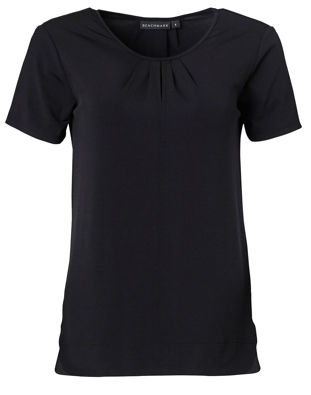 Ladies' Round Neck with Pleats S/S Knit Top - Black