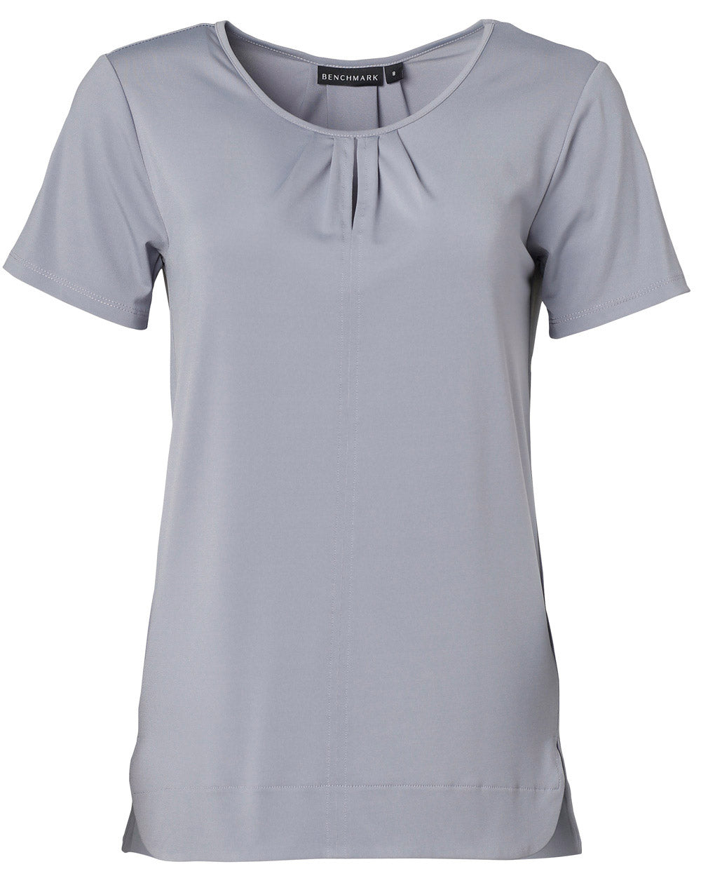 Ladies' Round Neck with Pleats S/S Knit Top - Dusk Grey