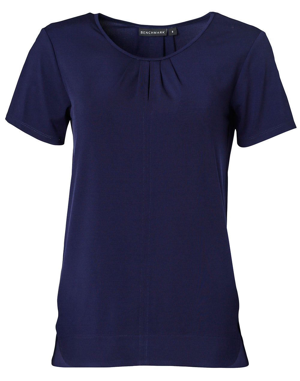 Ladies' Round Neck with Pleats S/S Knit Top - Navy