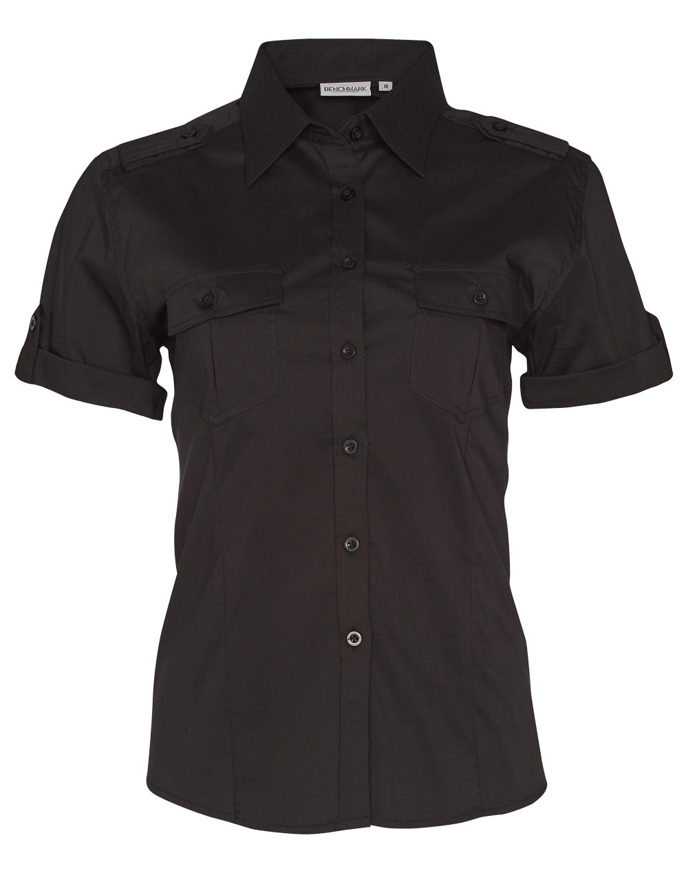 Women's Short Sleeve Military Shirt - Black