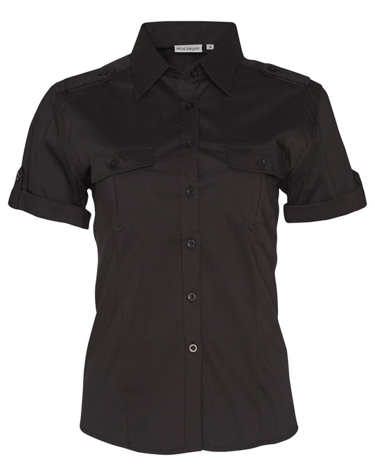 Women's Short Sleeve Military Shirt - Black