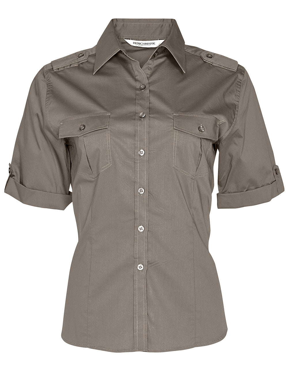 Women's Short Sleeve Military Shirt - Khaki