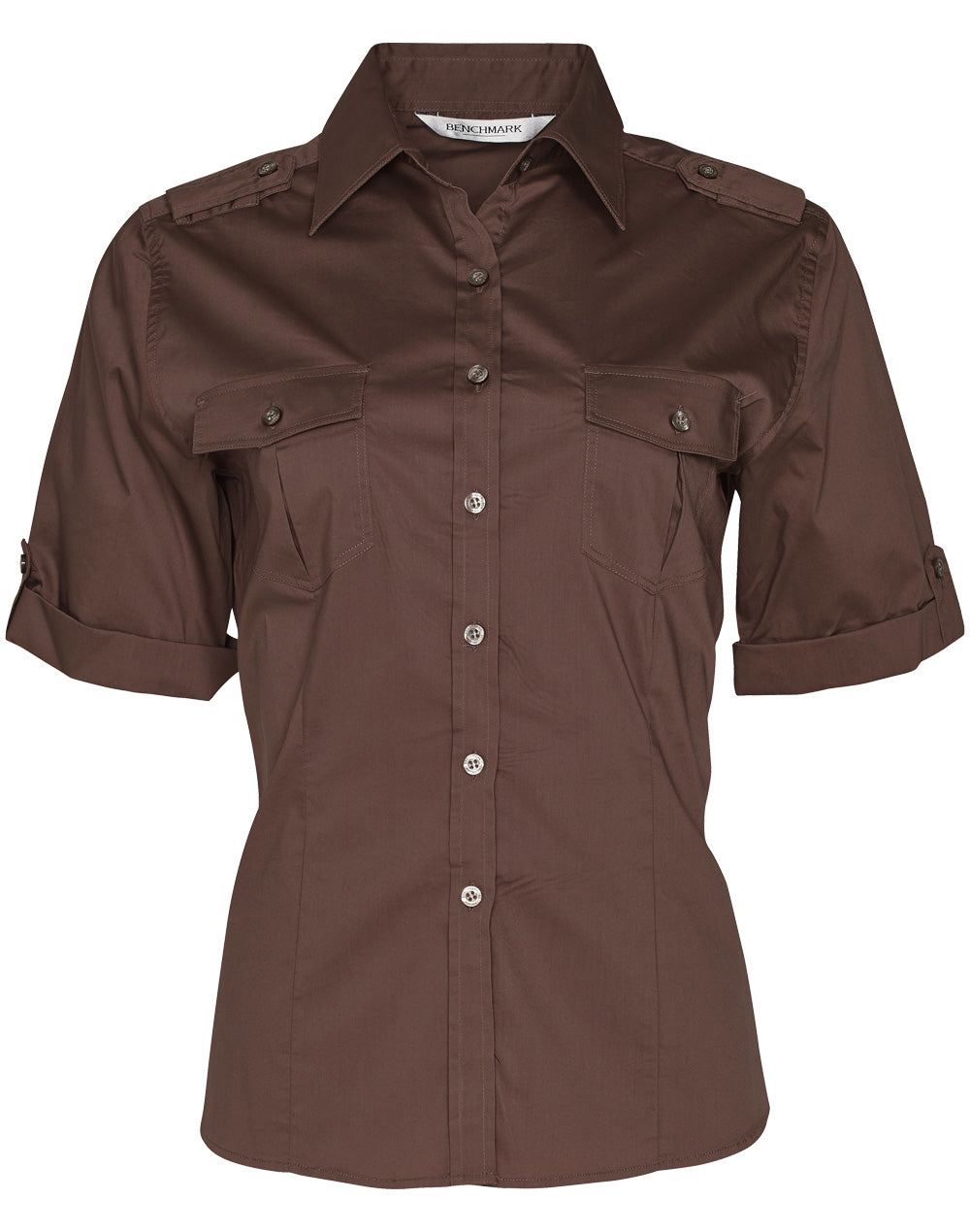Women's Short Sleeve Military Shirt - Mocha