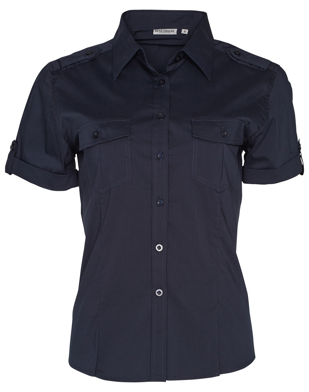 Women's Short Sleeve Military Shirt - Navy