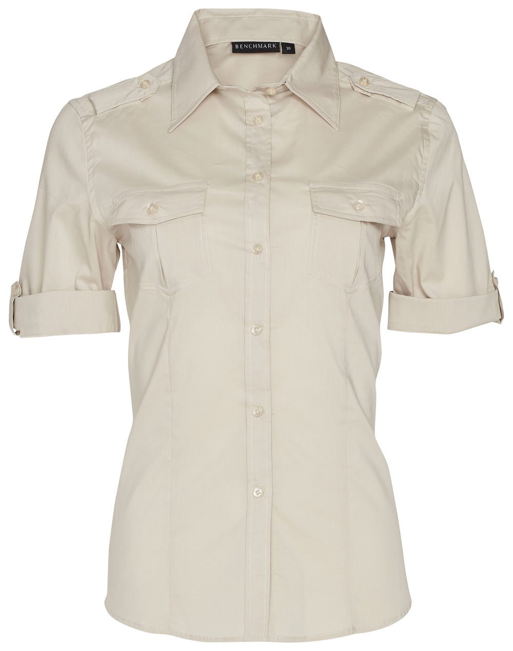 Women's Short Sleeve Military Shirt - Sand