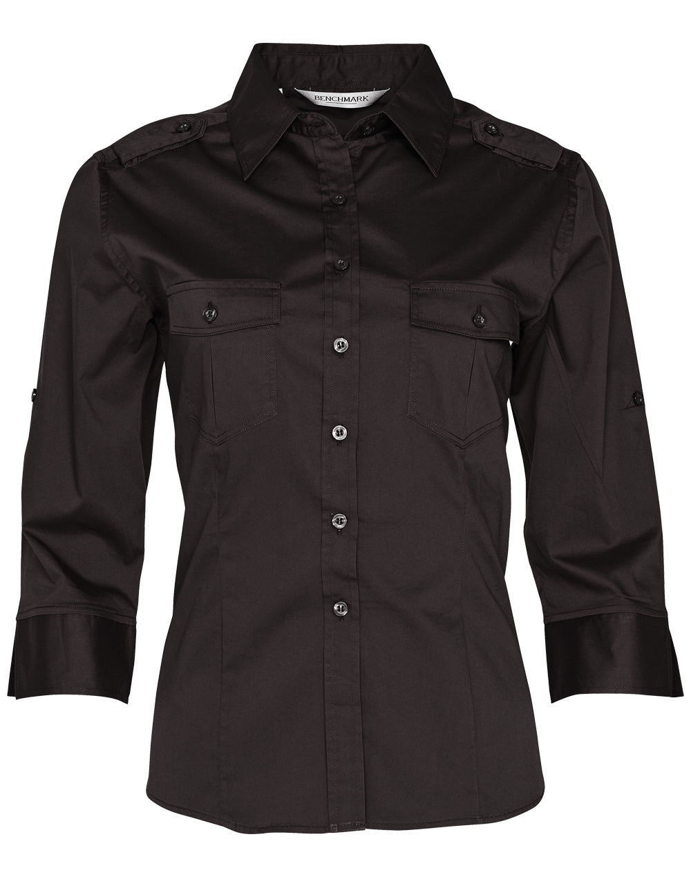 Women's 3/4 Sleeve Military Shirt - Black