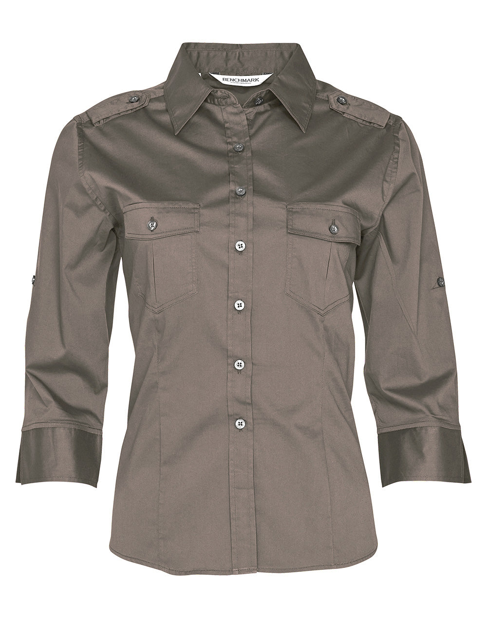 Women's 3/4 Sleeve Military Shirt - Khaki