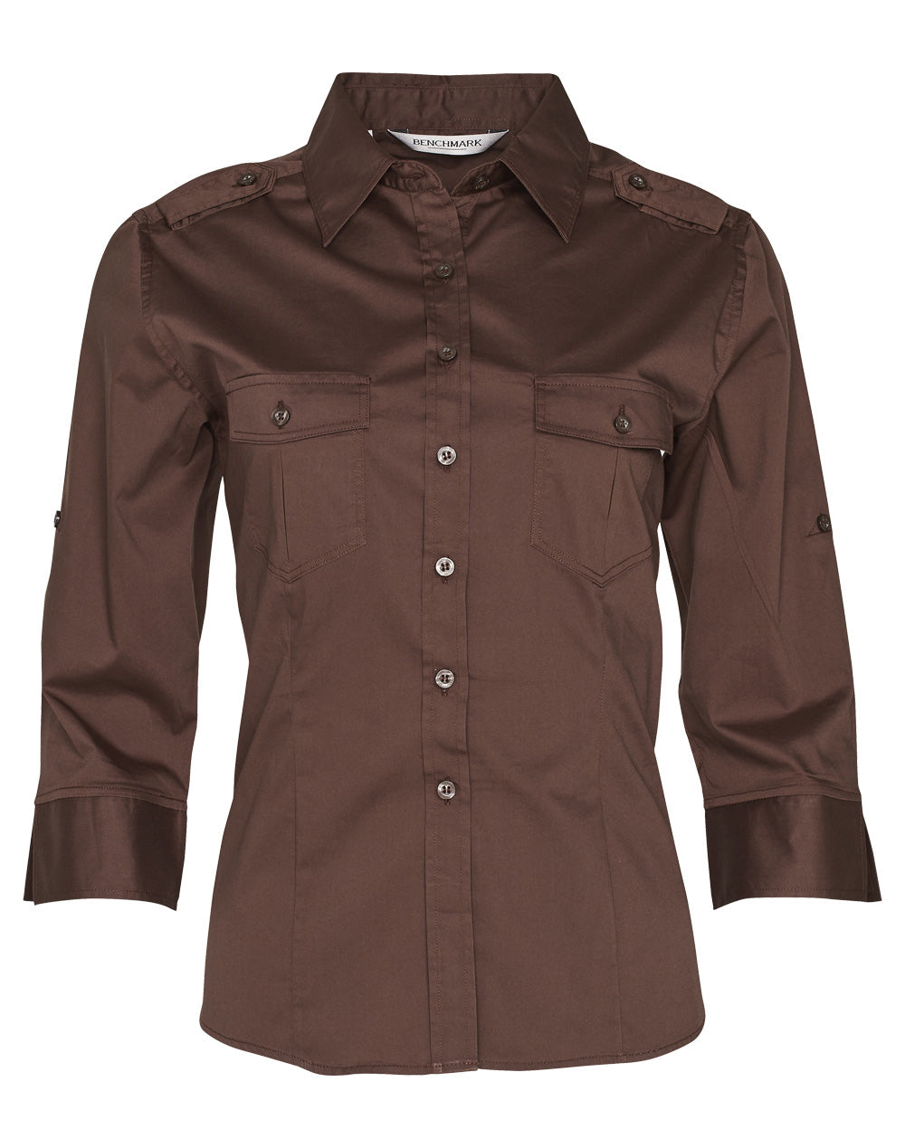 Women's 3/4 Sleeve Military Shirt - Mocha