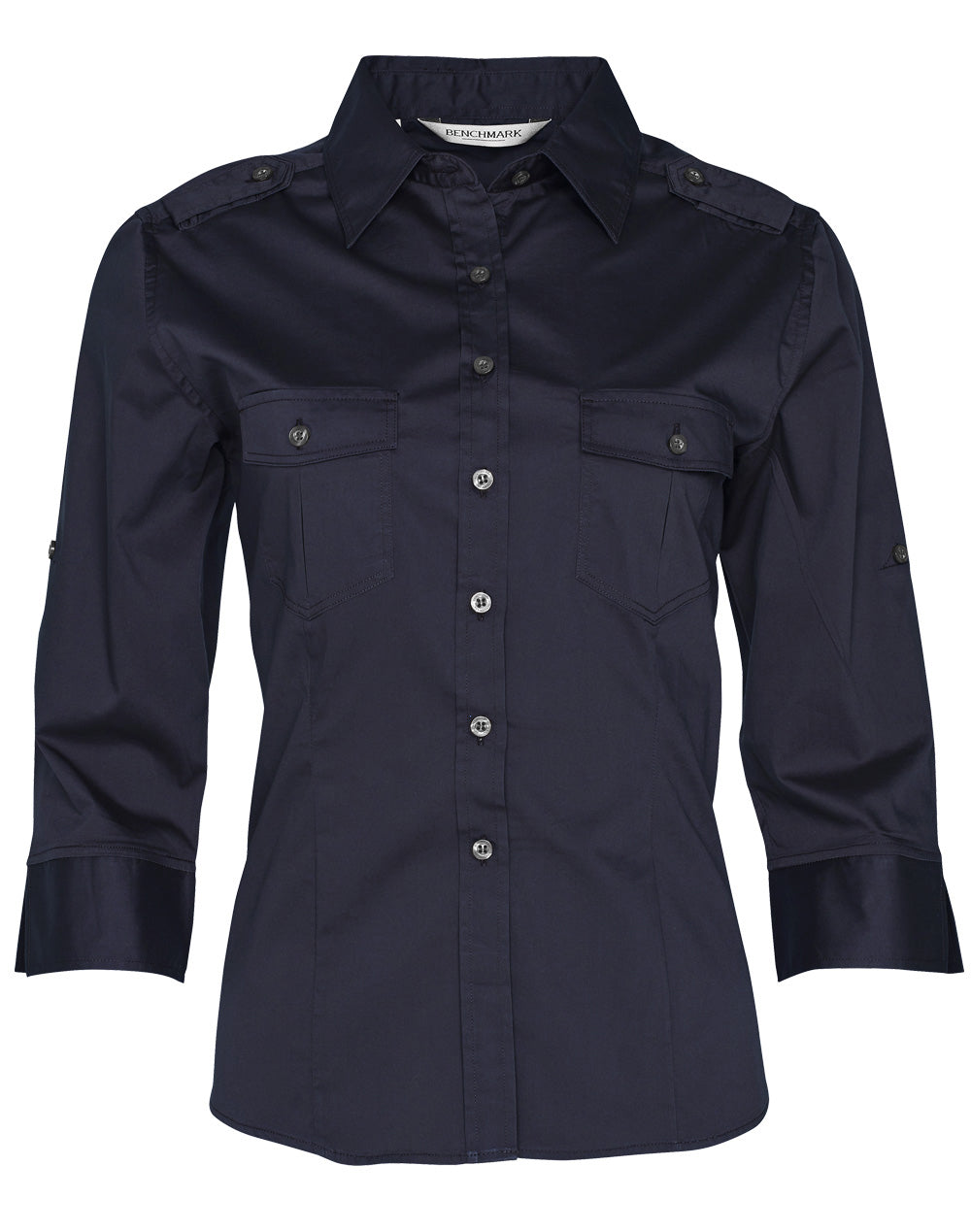 Women's 3/4 Sleeve Military Shirt - Navy