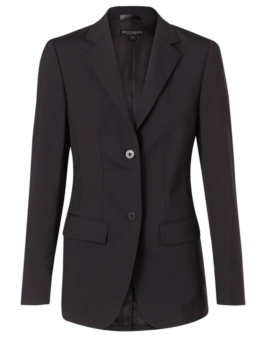 Women's Stretch Wool Blend Mid Length Jacket - Black