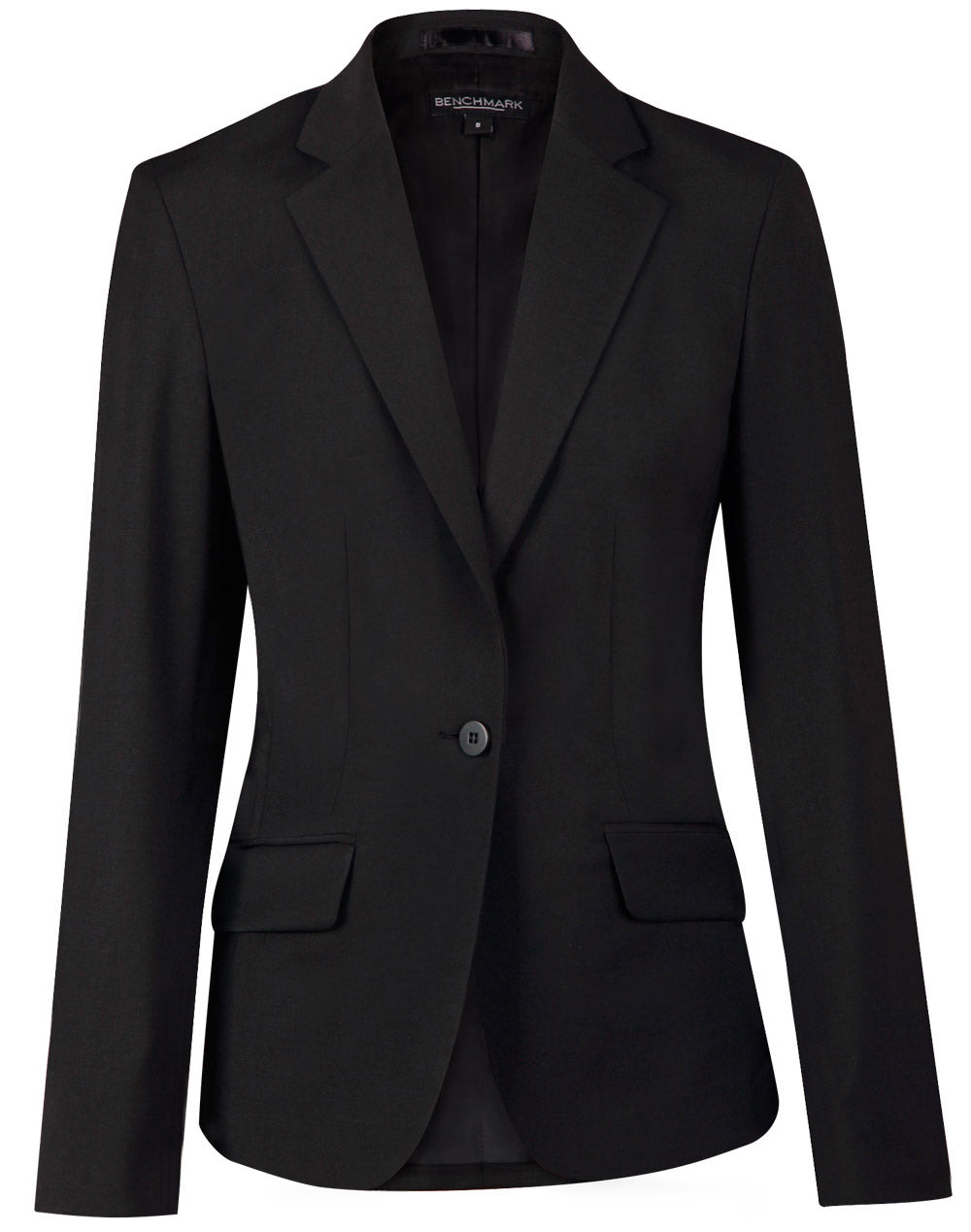 Ladies' Wool Blend Stretch One Button Cropped Jacket - Black