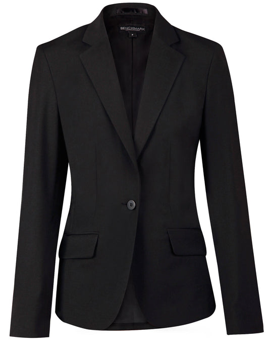 Ladies' Wool Blend Stretch One Button Cropped Jacket - Black