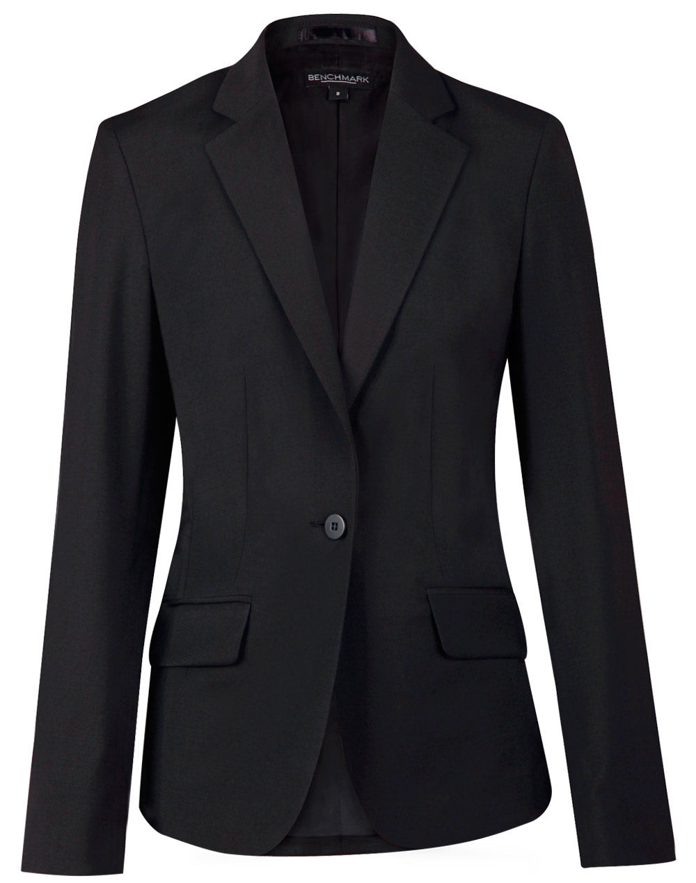 Ladies' Wool Blend Stretch One Button Cropped Jacket - Charcoal