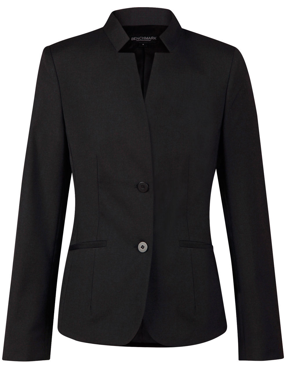 Ladies' Wool Blend Stretch Reverse Lapel Jacket - Black