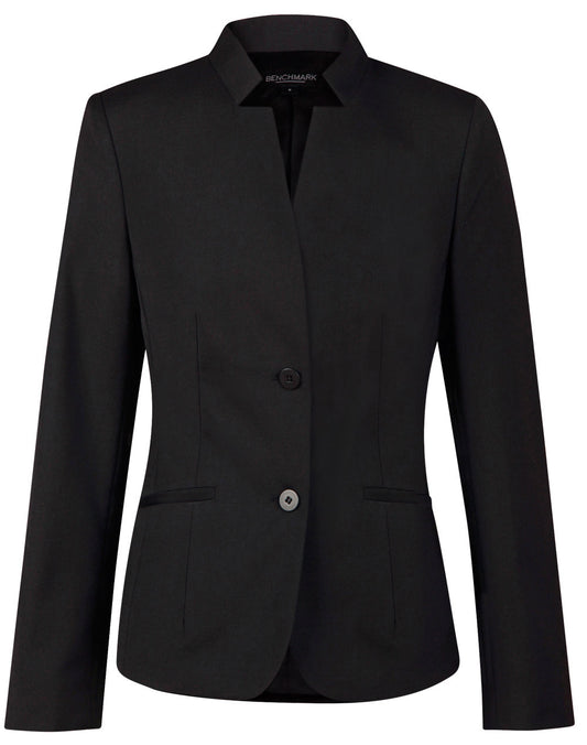 Ladies' Wool Blend Stretch Reverse Lapel Jacket - Black